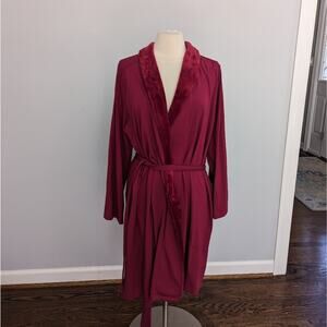 Women's  Soma Cranberry Robe Faux Fur Trim Large / XL